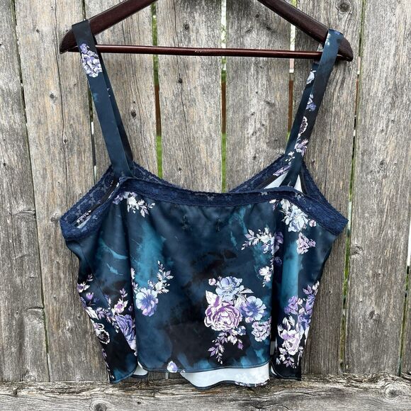 URBAN OUTFITTERS Leandra Whimsigoth Floral Lace Silk Feel Cami, Black/Blue-Large - Picture 8 of 9